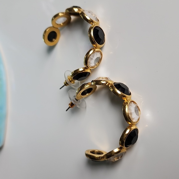 Gold earrings with Black and Clear round crystals - Picture 3 of 6